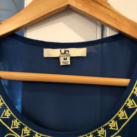 Ya Los Angeles Blue and Chartreuse Embroidered Aztec Top - Picture 6 of 7